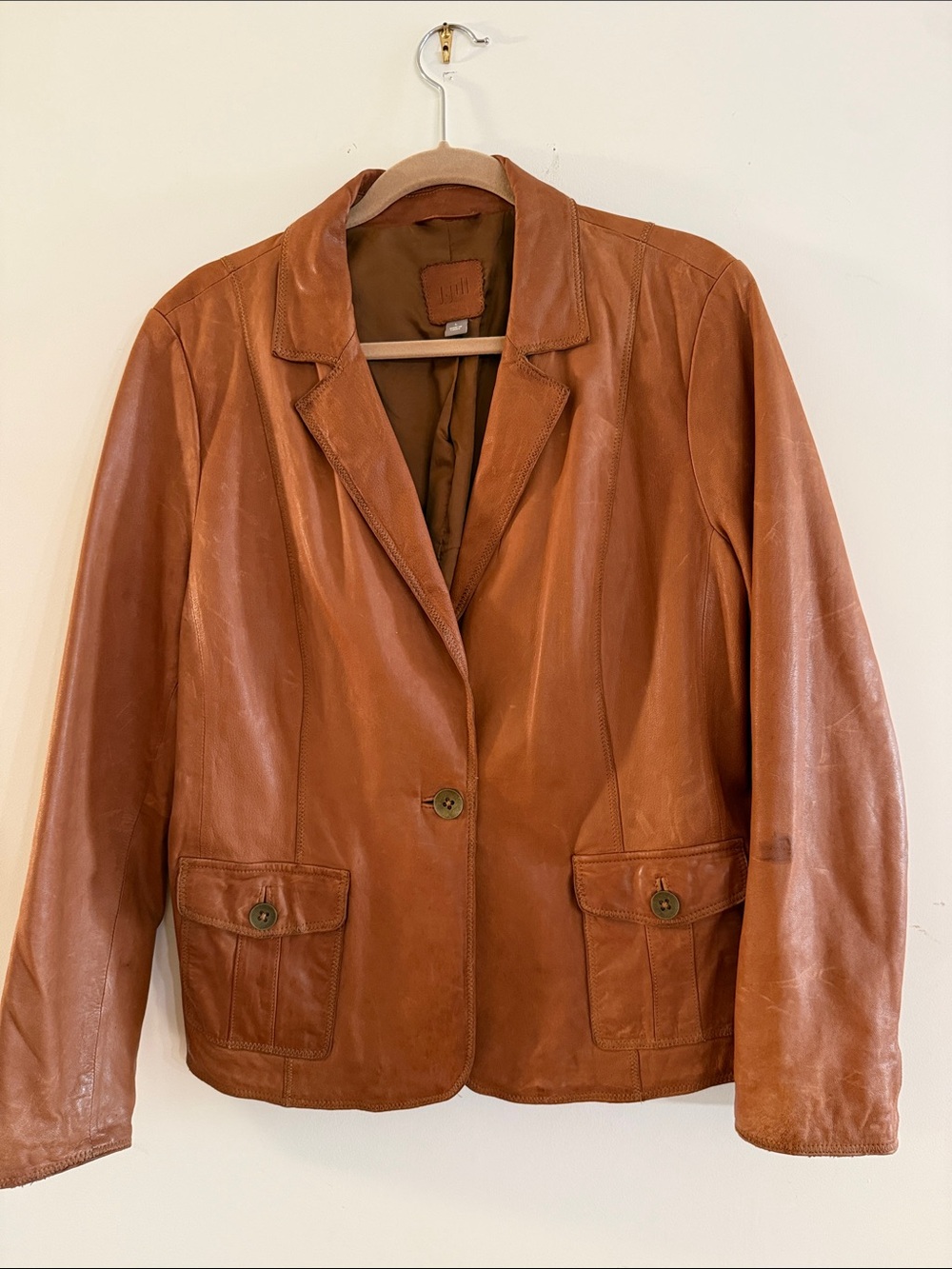 J. Jill Cognac Brown Leather Blazer